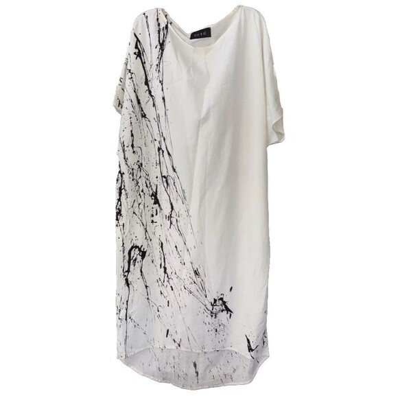 Ozai N Ku dress 82-8056 Viscose Linen One Size Pullover Ivory Paint Splatter - Picture 1 of 11